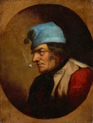 Bewohner mit blauer Mütze und Pfeife
